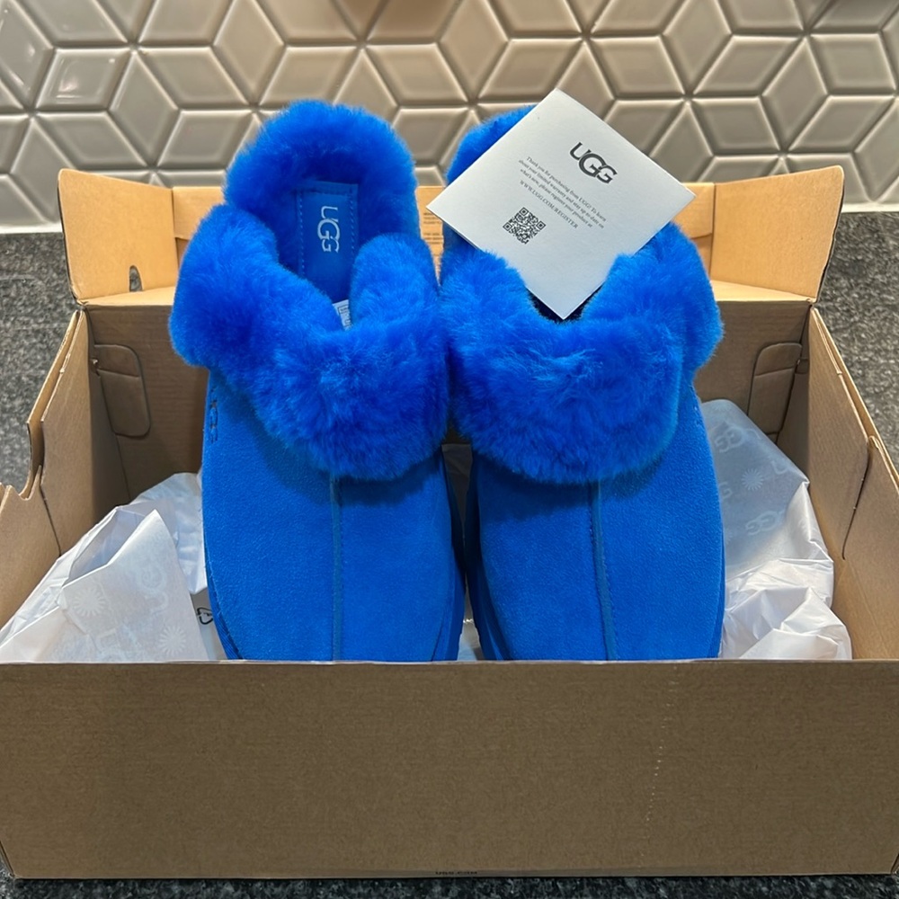 Blue ugg platform slippers